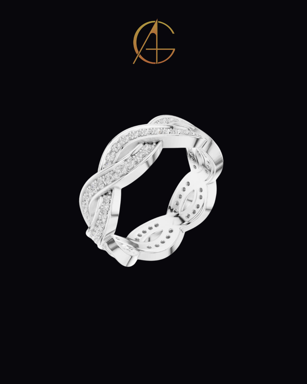 0.84 TCW Eternal Braided Infinity Pave Moissanite Round Diamond Band in Luxurious Gold