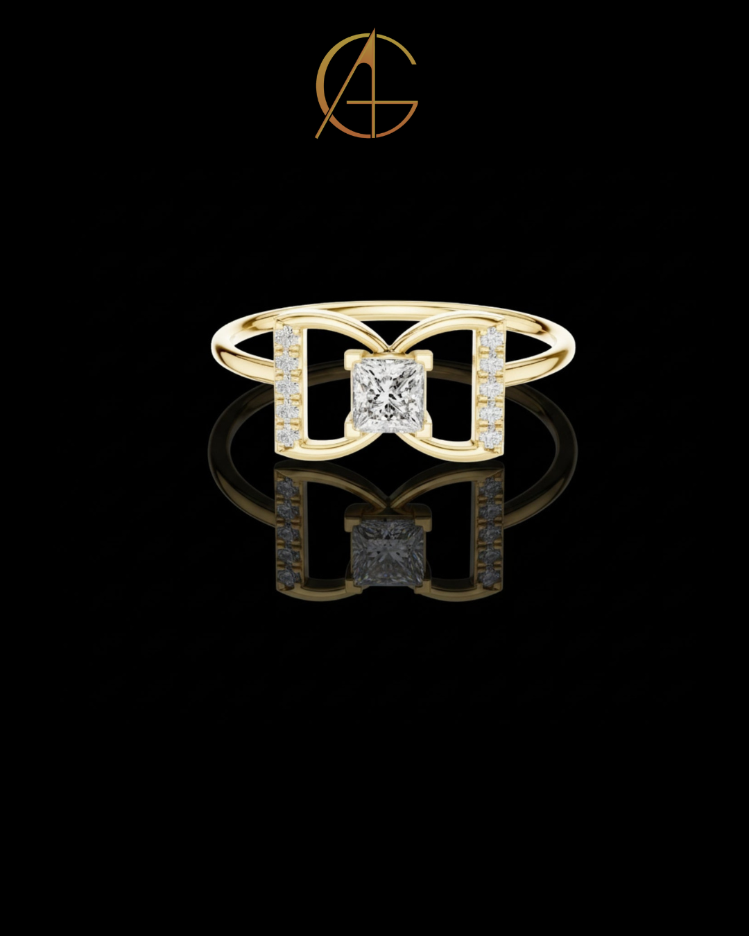0.27 CT Architectural Princess Cut Moissanite Diamond Ring with Pave Details For Someone Special