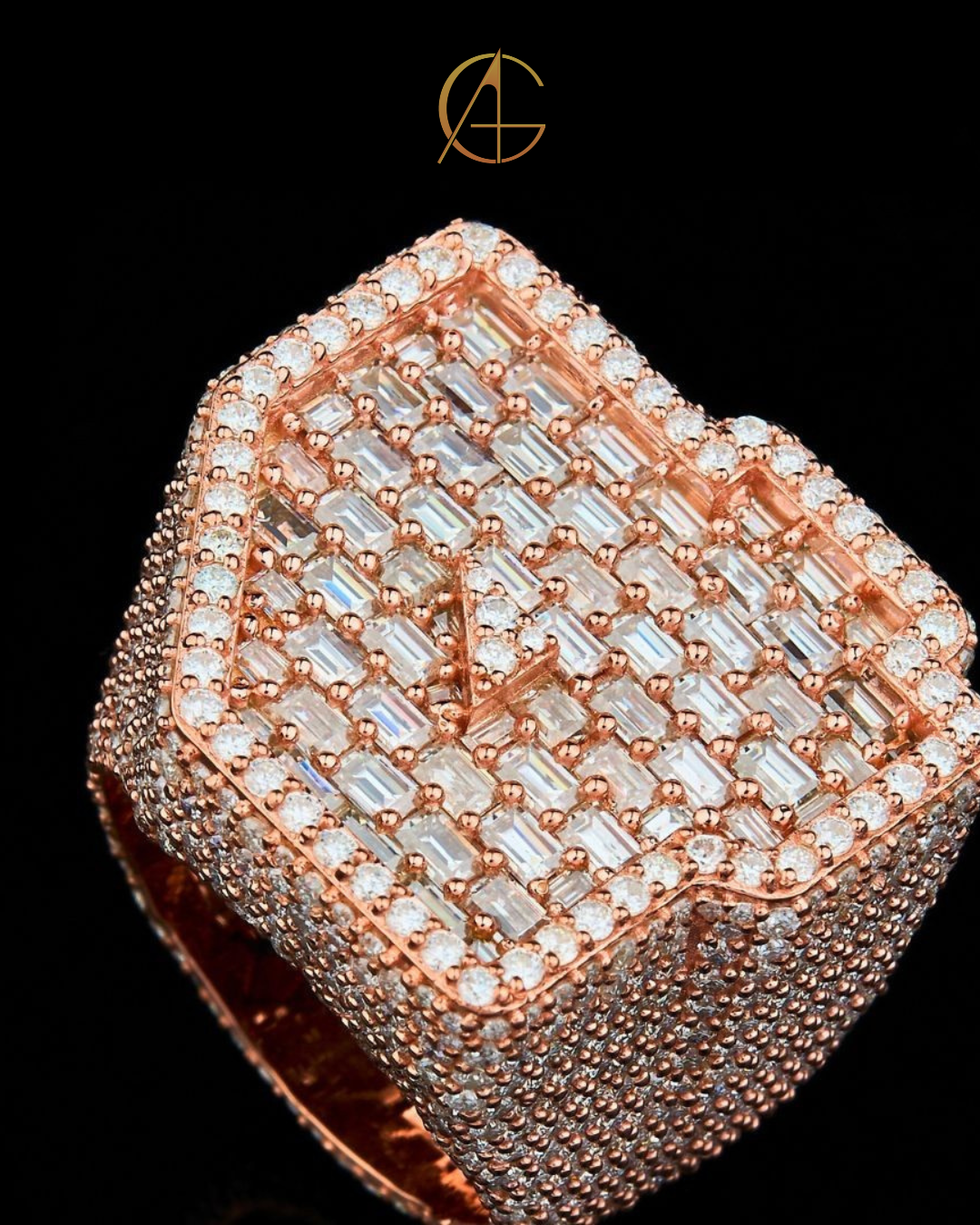Full Rose Gold with Baguette and Round Cut Moissanite Diamond Ring By Auren Gems
