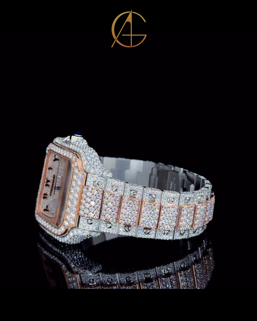 Cartier Rose White With Arabic Dial Moissanite Diamond Watch