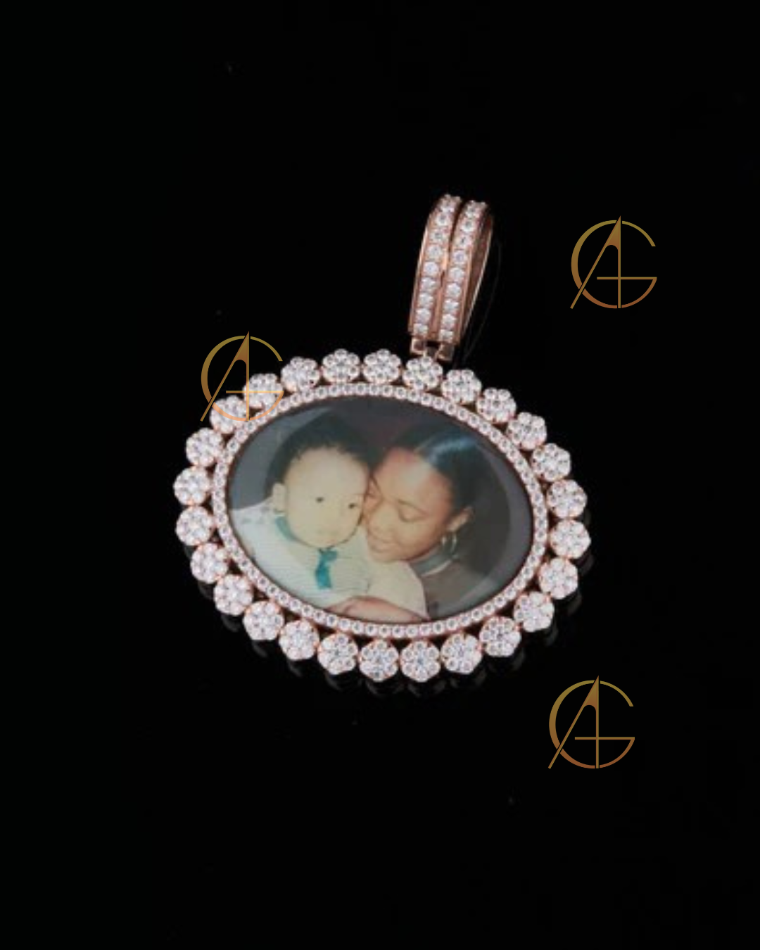 Mother Son Picture Pendent with Moissanite Diamond with Two Tone by Auren