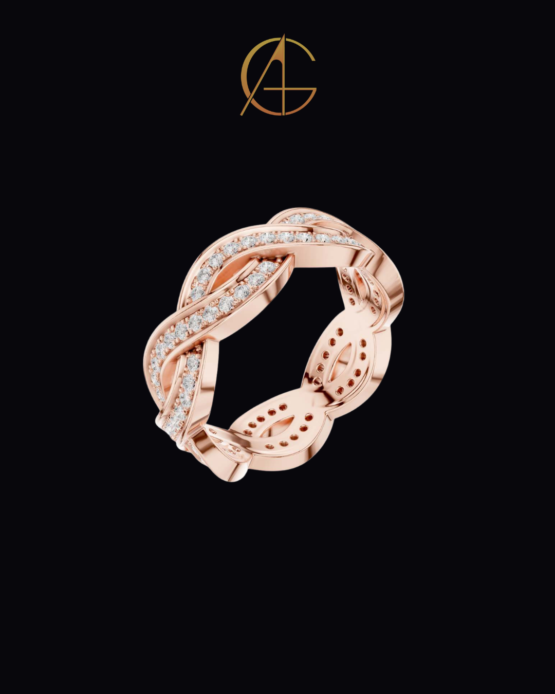 0.84 TCW Eternal Braided Infinity Pave Moissanite Round Diamond Band in Luxurious Gold