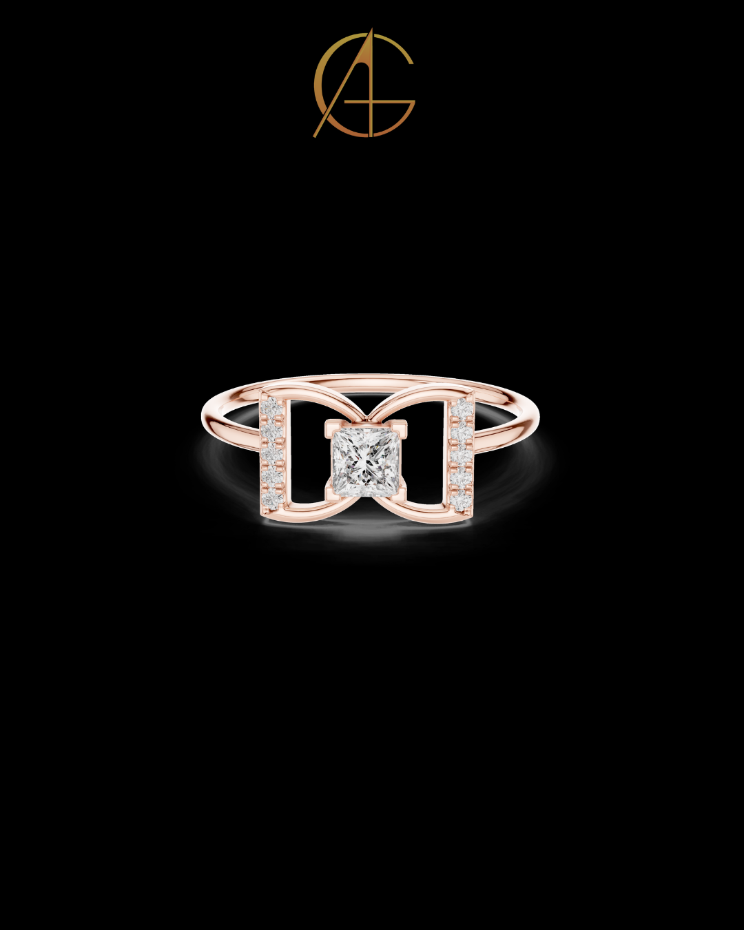 0.27 CT Architectural Princess Cut Moissanite Diamond Ring with Pave Details For Someone Special