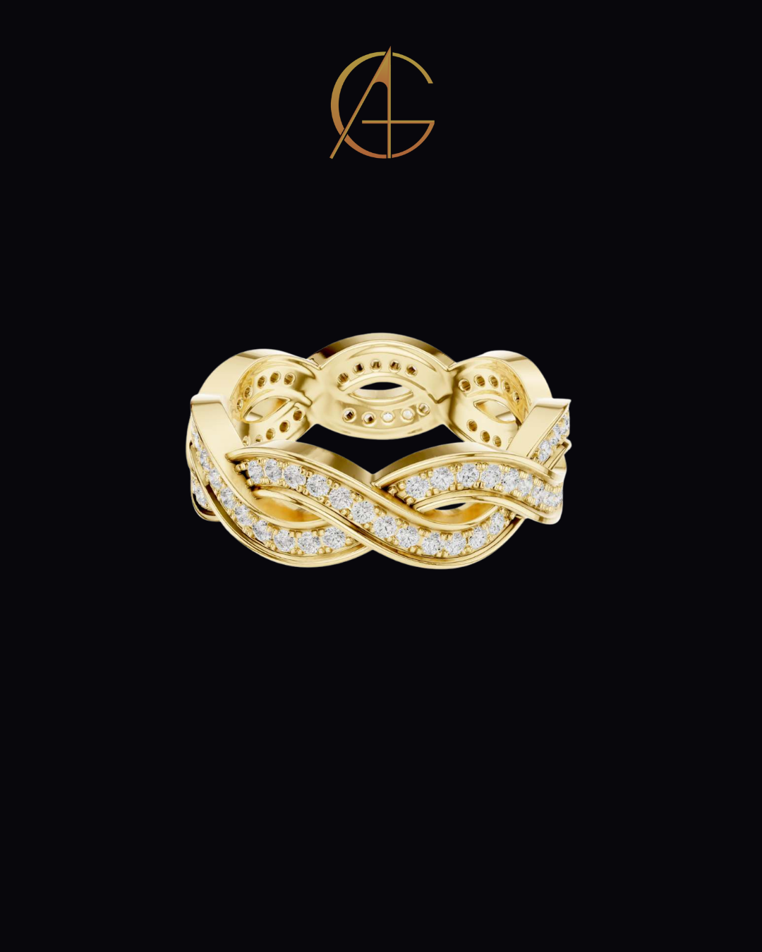 0.84 TCW Eternal Braided Infinity Pave Moissanite Round Diamond Band in Luxurious Gold