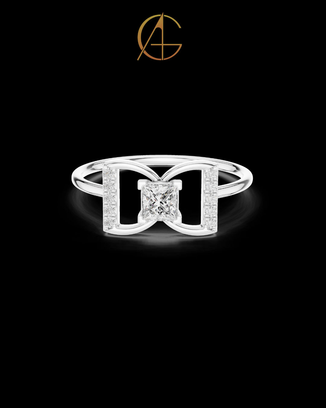 0.27 CT Architectural Princess Cut Moissanite Diamond Ring with Pave Details For Someone Special
