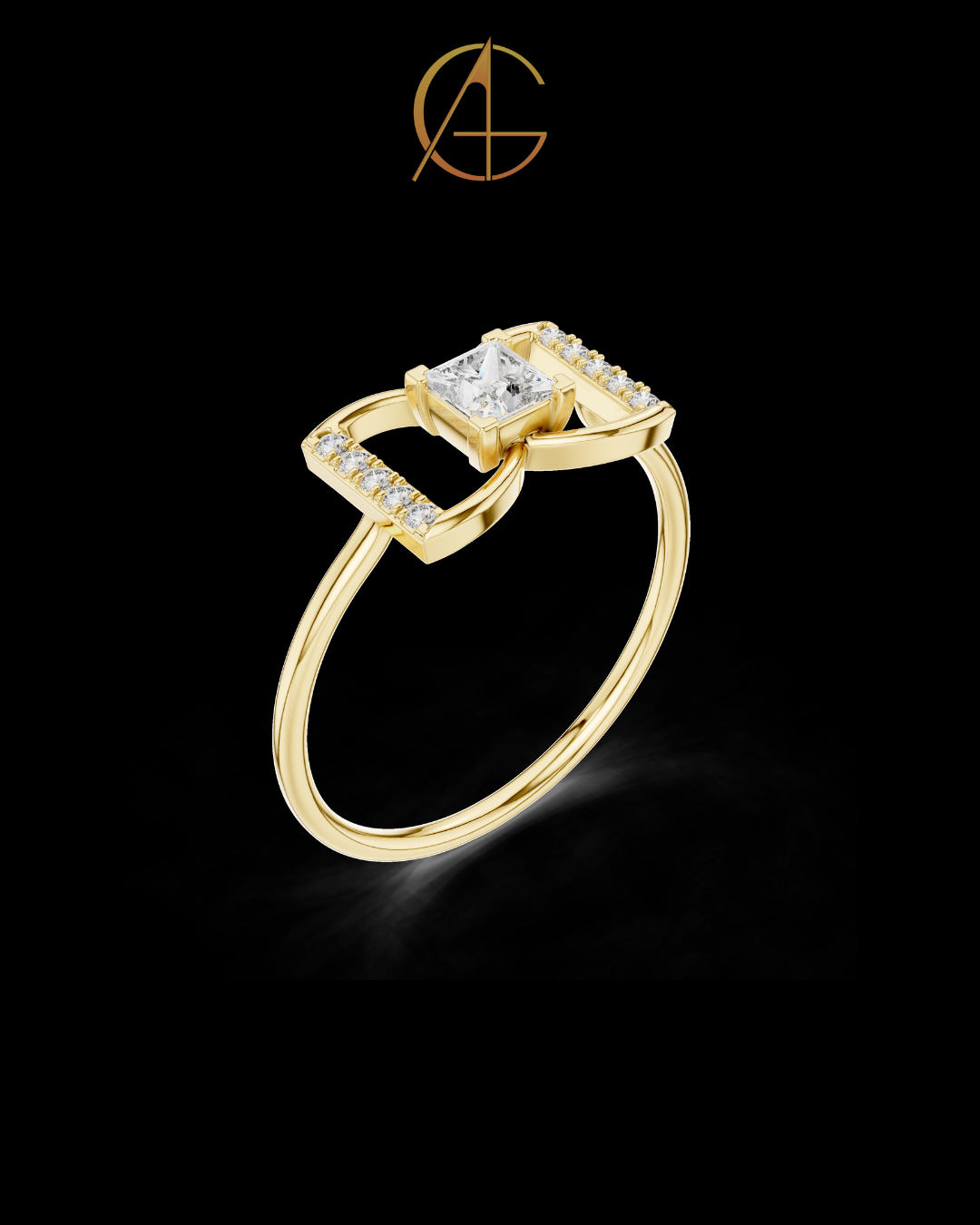 0.27 CT Architectural Princess Cut Moissanite Diamond Ring with Pave Details For Someone Special