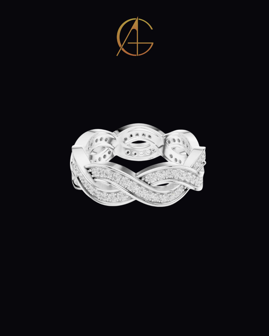 0.84 TCW Eternal Braided Infinity Pave Moissanite Round Diamond Band in Luxurious Gold