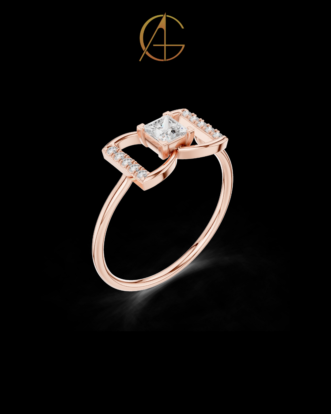 0.27 CT Architectural Princess Cut Moissanite Diamond Ring with Pave Details For Someone Special