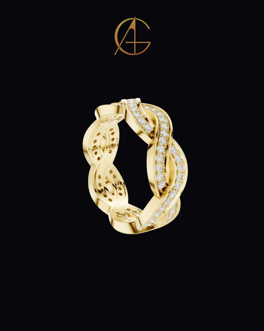 0.84 TCW Eternal Braided Infinity Pave Moissanite Round Diamond Band in Luxurious Gold