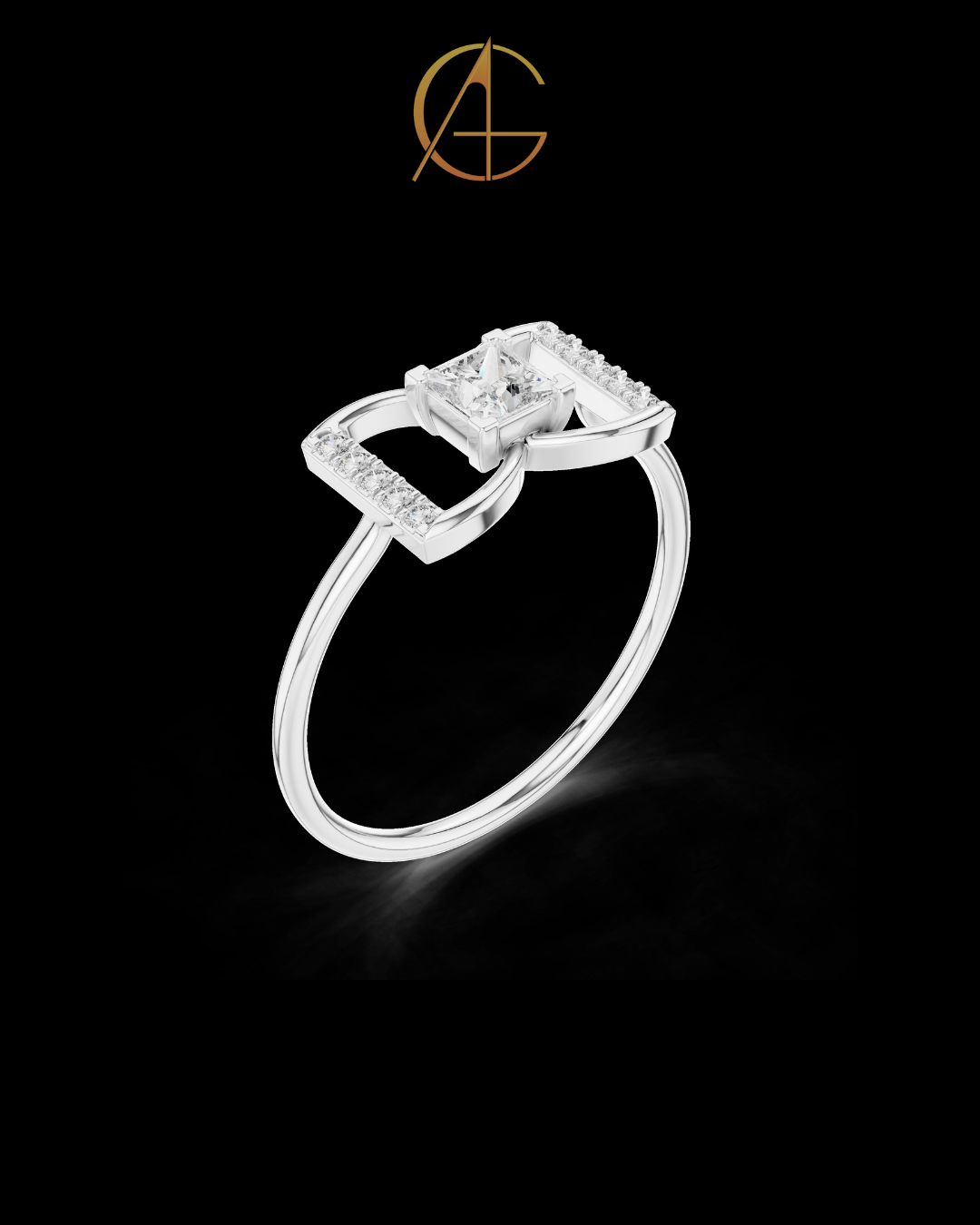 0.27 CT Architectural Princess Cut Moissanite Diamond Ring with Pave Details For Someone Special
