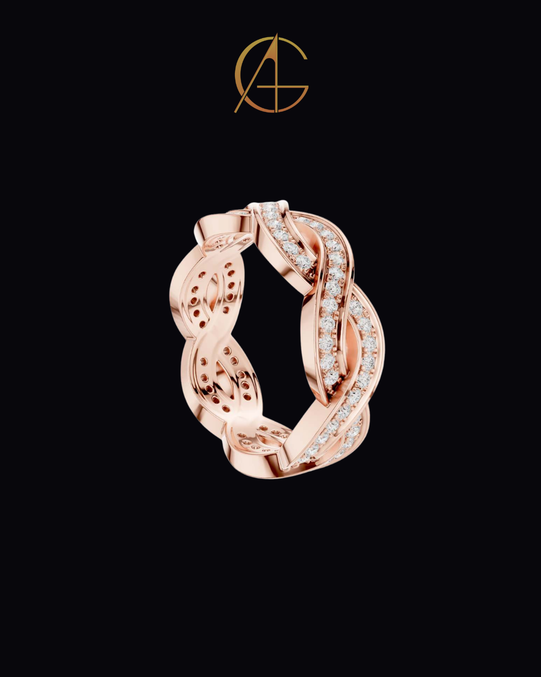 0.84 TCW Eternal Braided Infinity Pave Moissanite Round Diamond Band in Luxurious Gold