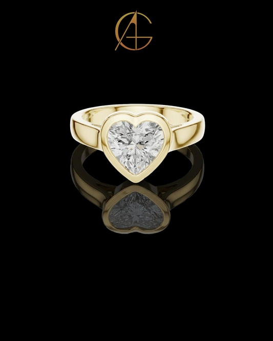2.00 TCW Lovely Moissanite Heart Cut Bezel Set Love Diamond Ring For Beautiful