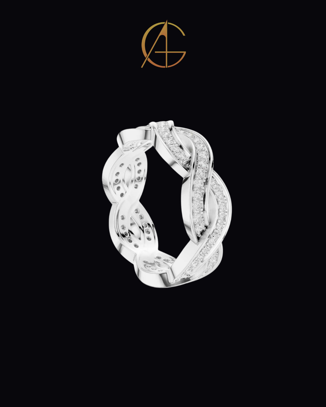 0.84 TCW Eternal Braided Infinity Pave Moissanite Round Diamond Band in Luxurious Gold