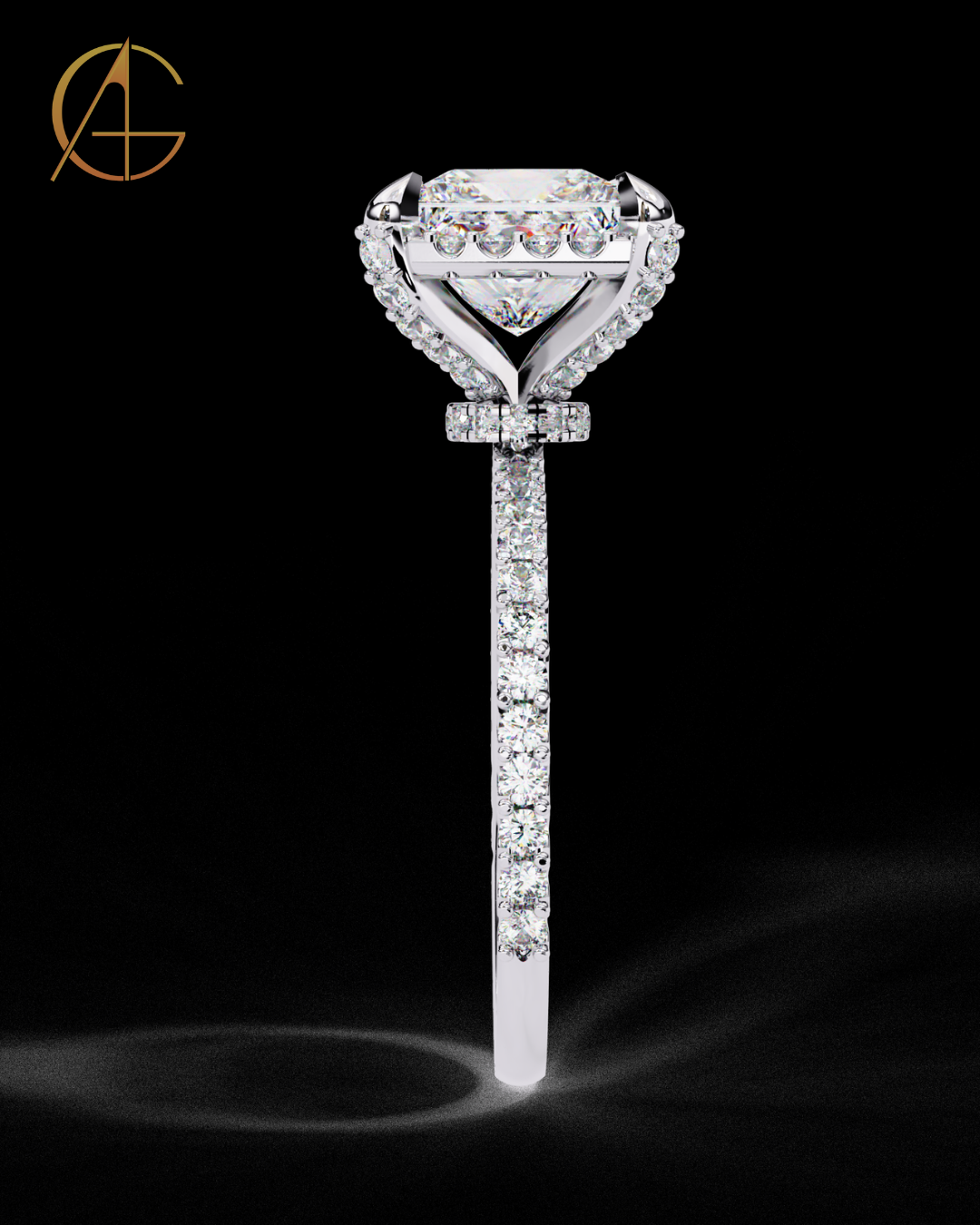 2.03 CT Princess Cut Moissanite Diamond Halo Engagement Ring Luxury Pave Band By Auren Gems