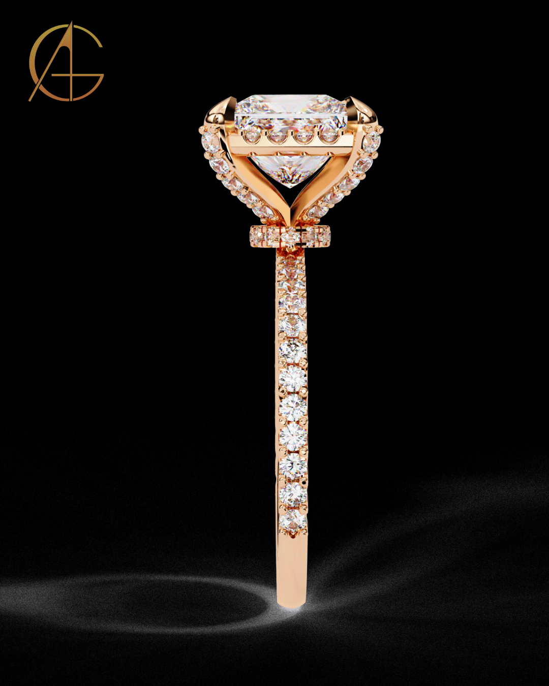 2.03 CT Princess Cut Moissanite Diamond Halo Engagement Ring Luxury Pave Band By Auren Gems