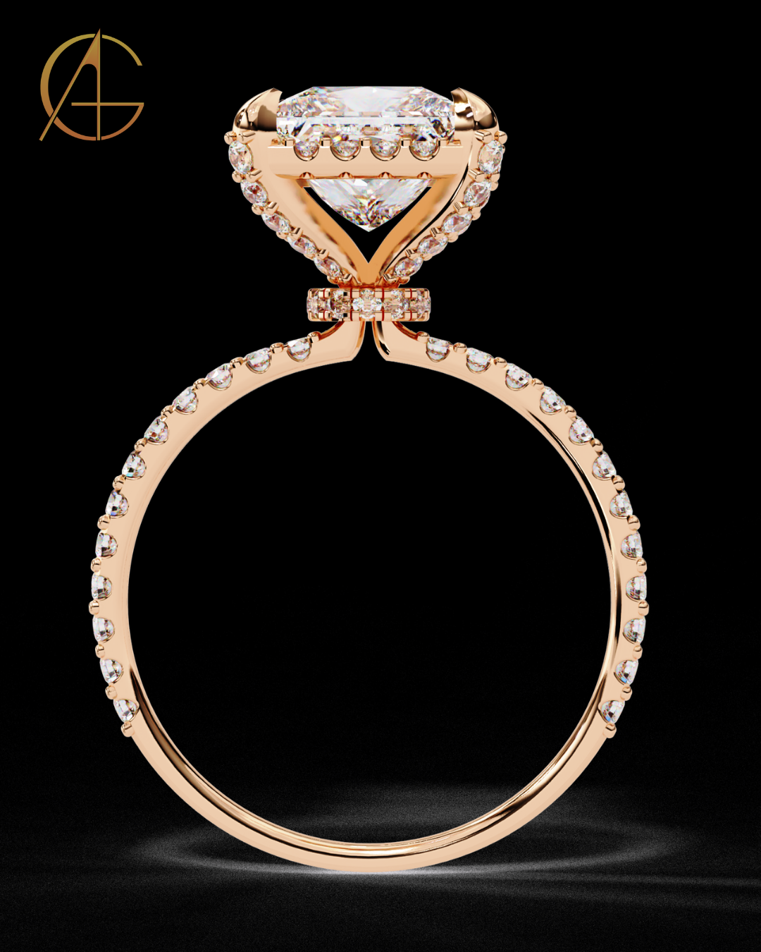 2.03 CT Princess Cut Moissanite Diamond Halo Engagement Ring Luxury Pave Band By Auren Gems