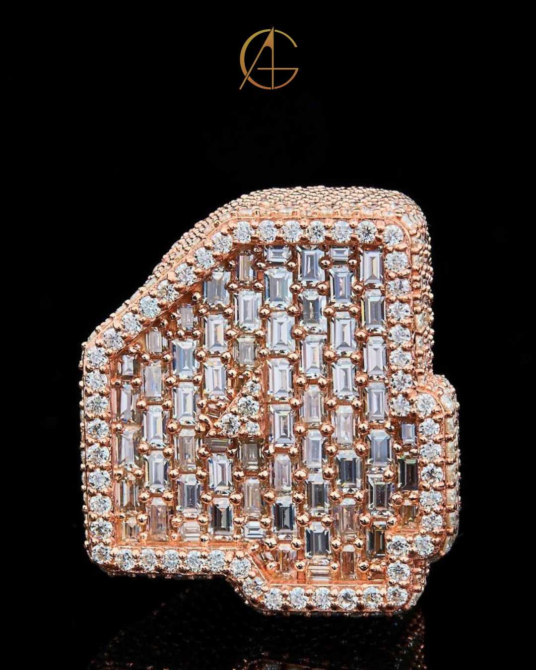Full Rose Gold with Baguette and Round Cut Moissanite Diamond Ring By Auren Gems