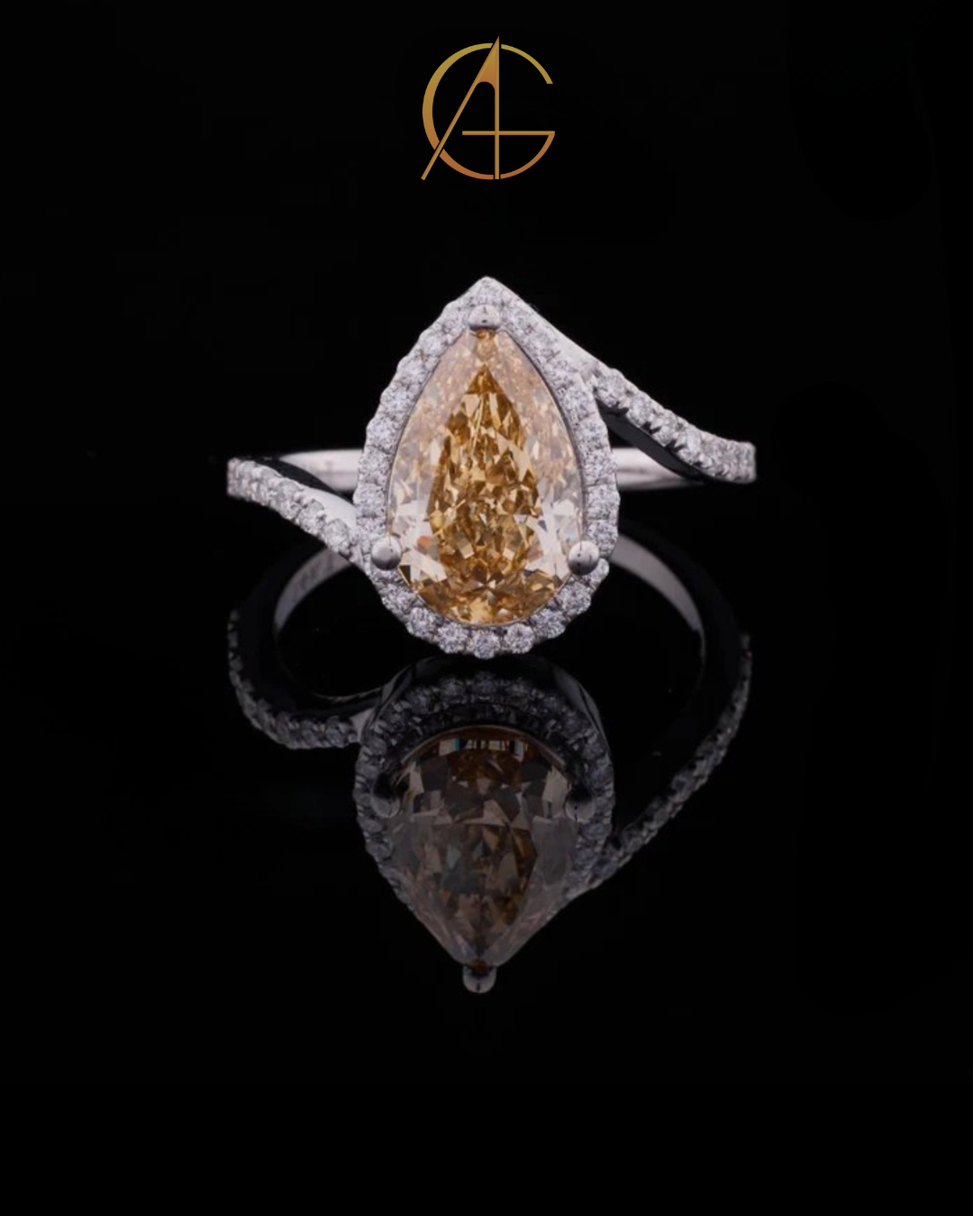 3.02 CT Luxurious Fancy Vivid Yellow Pear Cut Moissanite Diamond Ring in Silver By Auren Gems