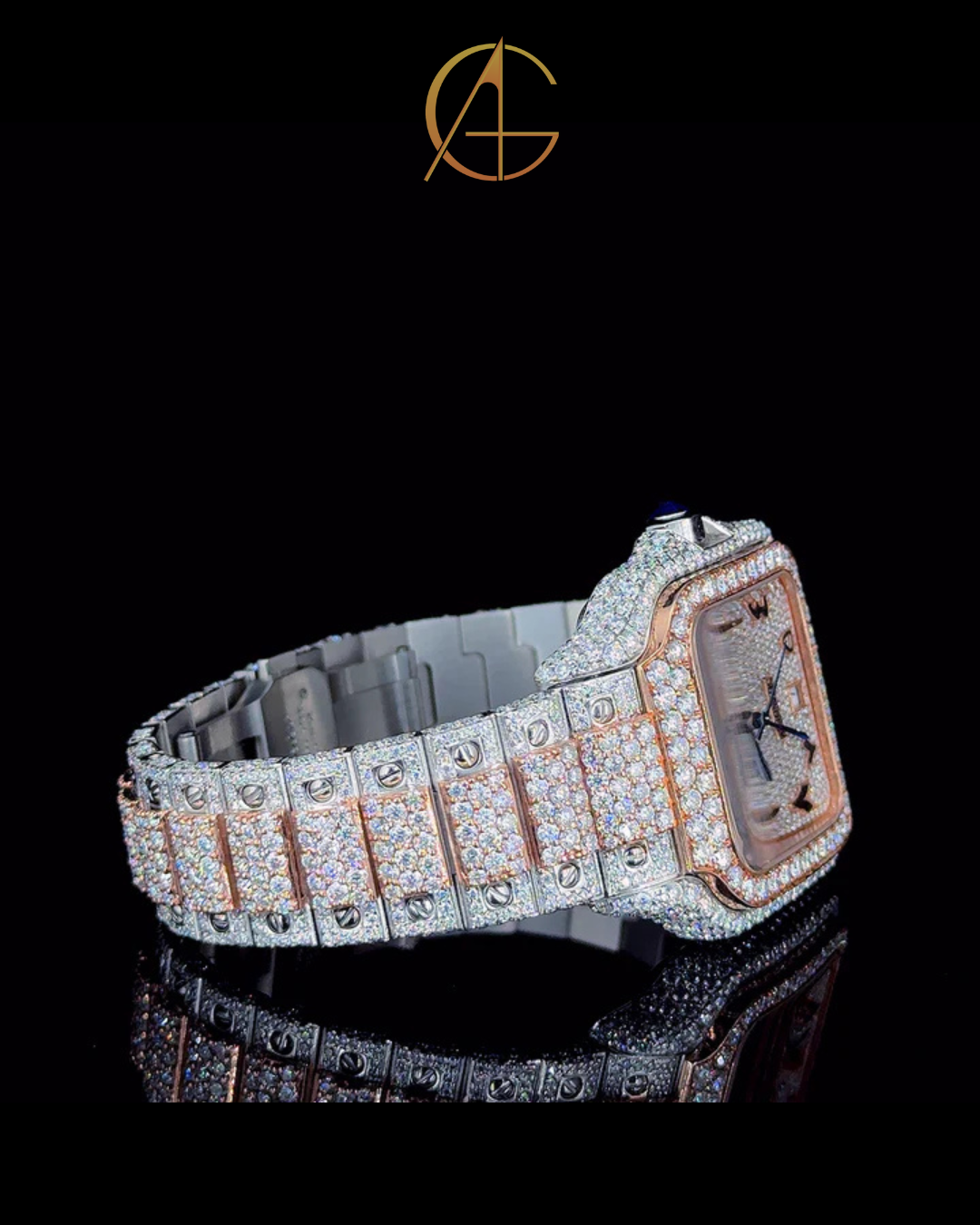 Cartier Rose White With Arabic Dial Moissanite Diamond Watch