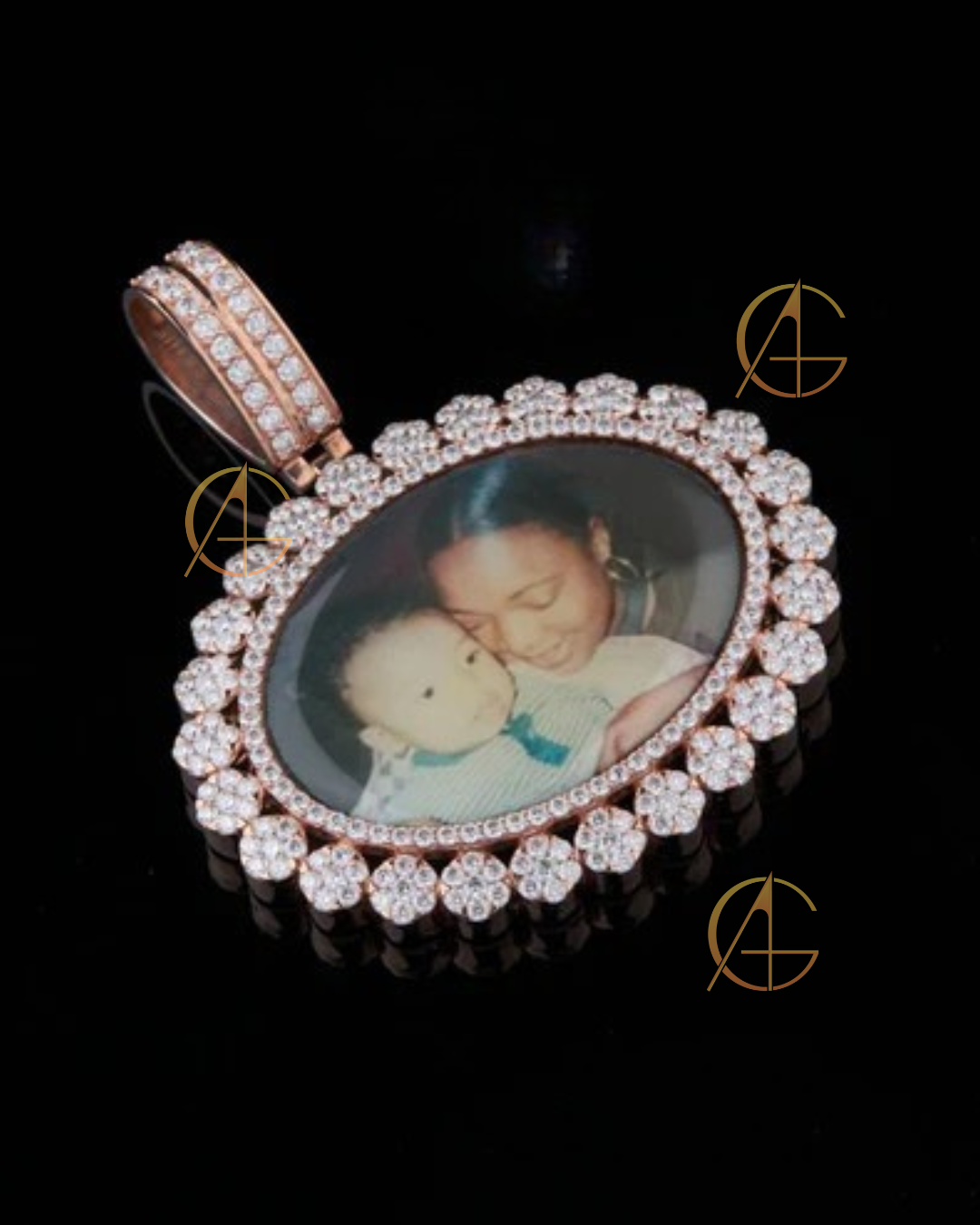Mother Son Picture Pendent with Moissanite Diamond with Two Tone by Auren
