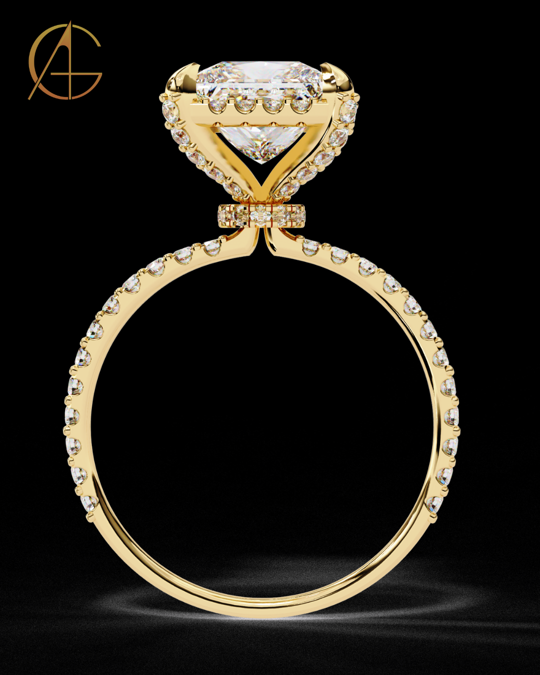 2.03 CT Princess Cut Moissanite Diamond Halo Engagement Ring Luxury Pave Band By Auren Gems