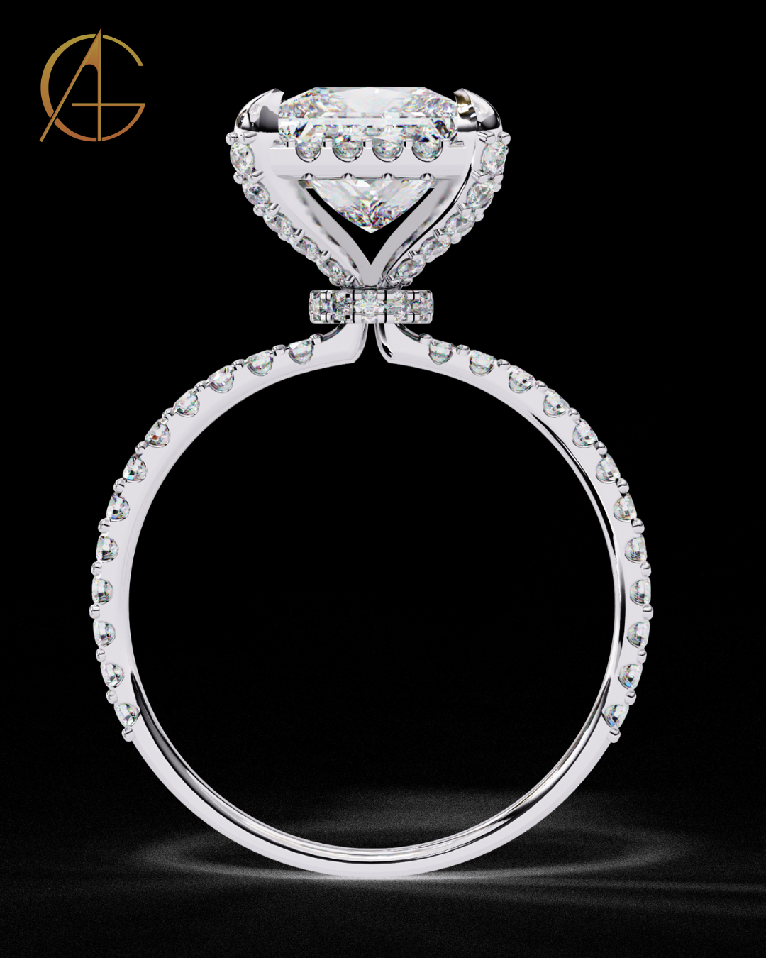 2.03 CT Princess Cut Moissanite Diamond Halo Engagement Ring Luxury Pave Band By Auren Gems