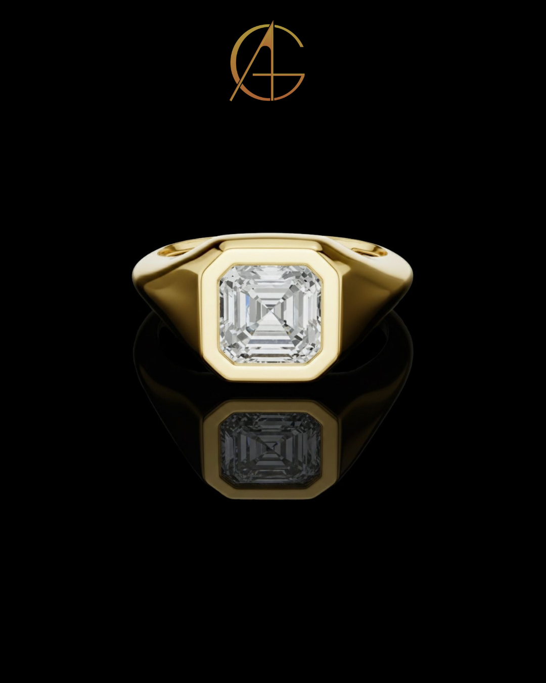 2.00 TCW Bright Moissanite Asscher Cut Bezel Set Diamond Modern Statement & Signet Style Ring