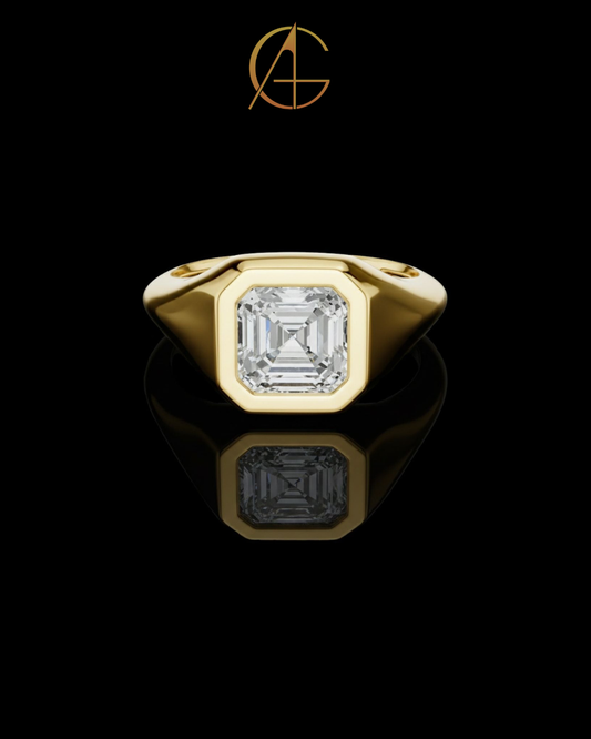 2.00 TCW Bright Moissanite Asscher Cut Bezel Set Diamond Modern Statement & Signet Style Ring