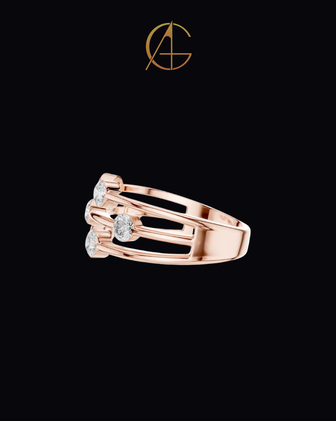 1.07 TCW Radiant Constellation Horizon Triple Row Bezel Set Moissanite Diamond Ring in Polished Gold