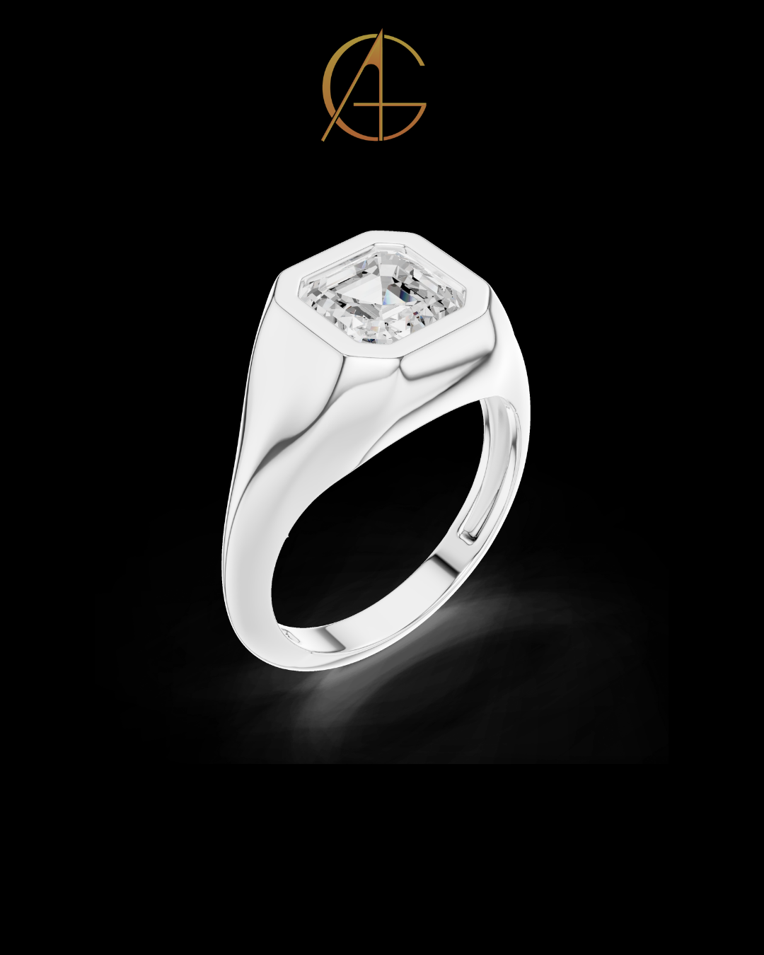 2.00 TCW Bright Moissanite Asscher Cut Bezel Set Diamond Modern Statement & Signet Style Ring