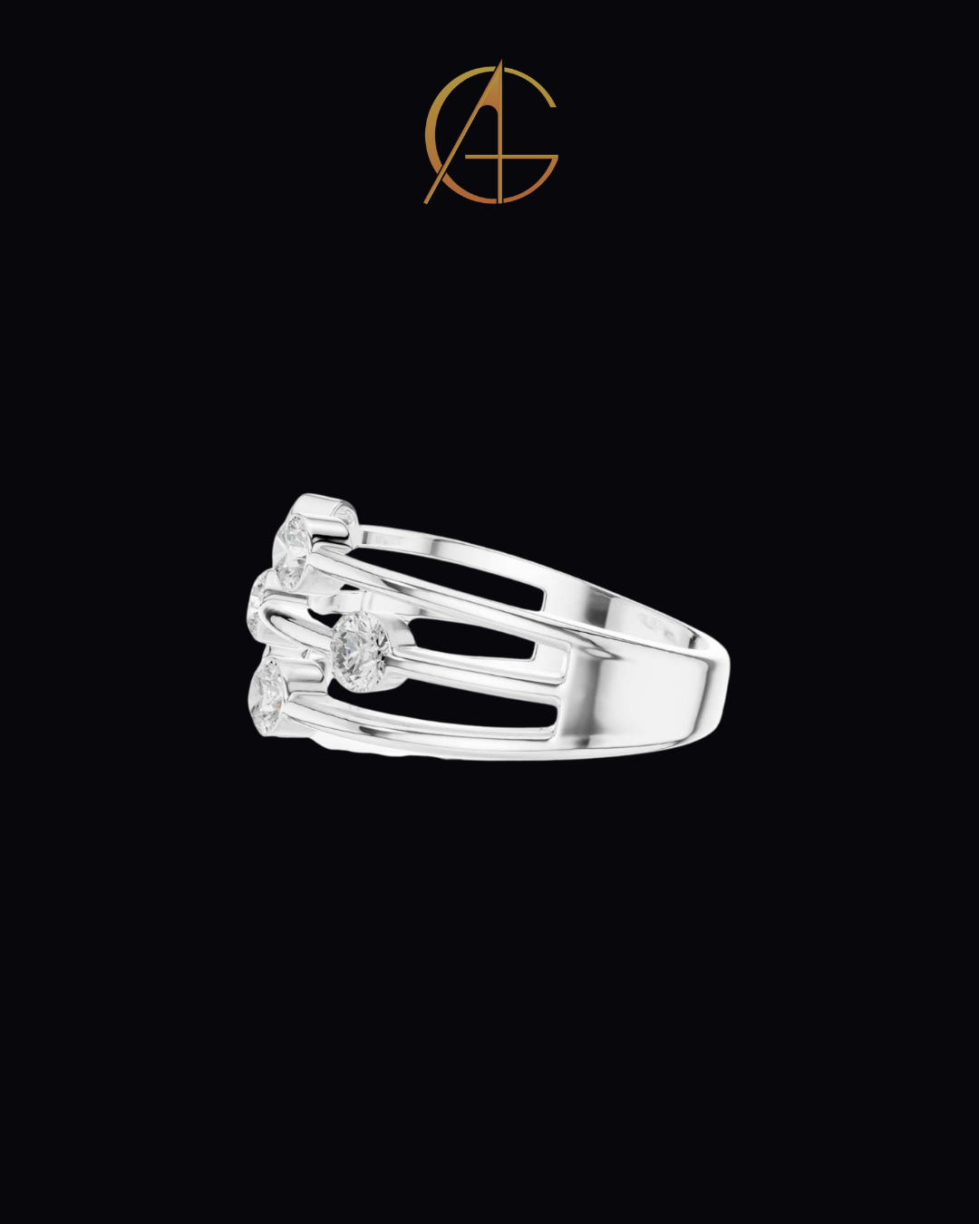 1.07 TCW Radiant Constellation Horizon Triple Row Bezel Set Moissanite Diamond Ring in Polished Gold