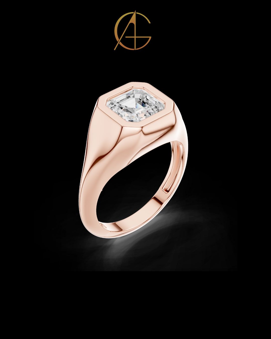 2.00 TCW Bright Moissanite Asscher Cut Bezel Set Diamond Modern Statement & Signet Style Ring