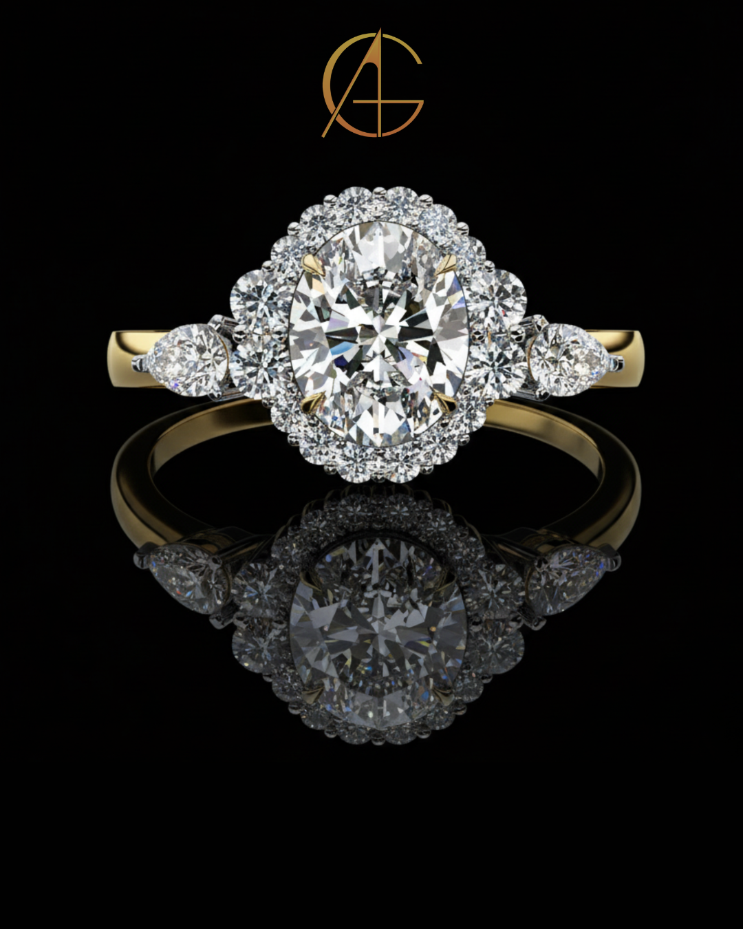 1.08 CT Graceful Oval Cut Moissanite Diamond Halo Engagement Ring with Side Pear Stones Anniversary Gift