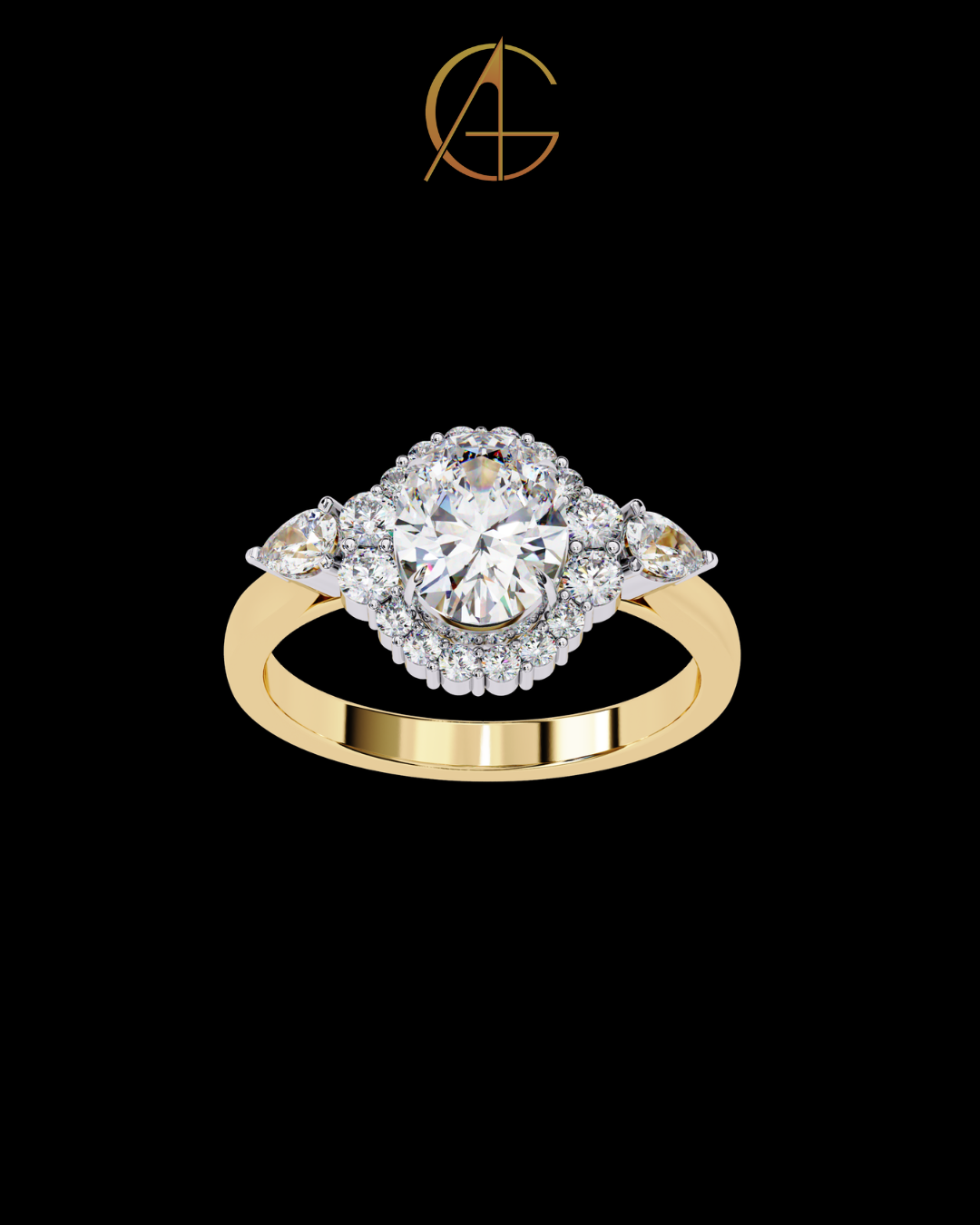 1.08 CT Graceful Oval Cut Moissanite Diamond Halo Engagement Ring with Side Pear Stones Anniversary Gift