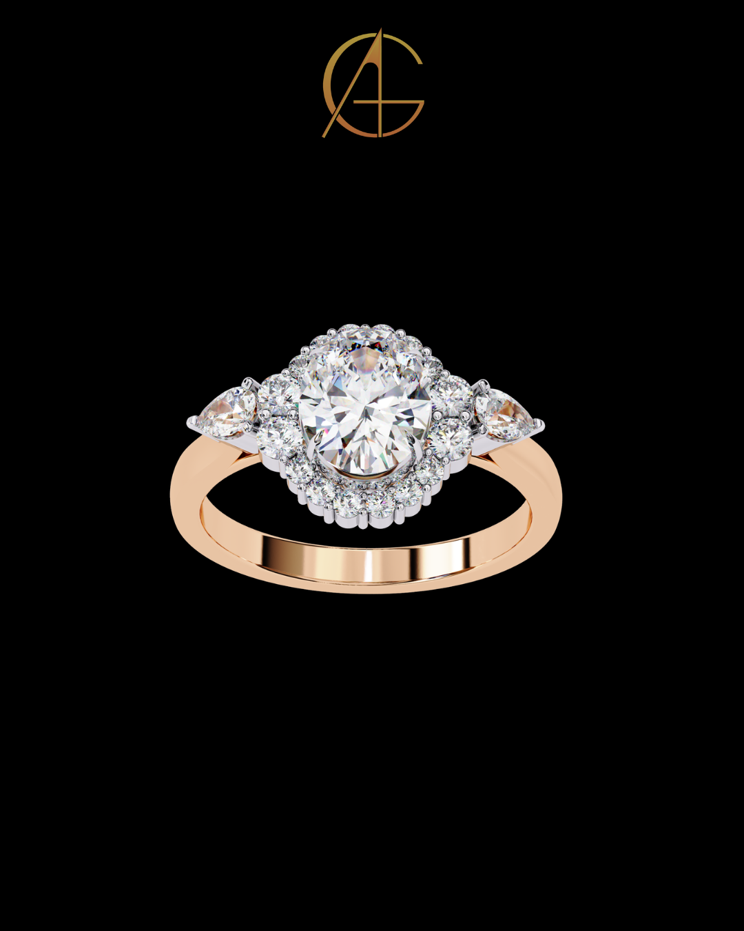 1.08 CT Graceful Oval Cut Moissanite Diamond Halo Engagement Ring with Side Pear Stones Anniversary Gift