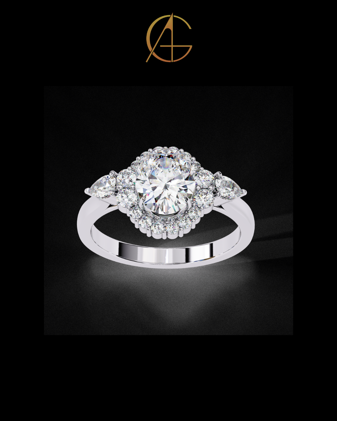 1.08 CT Graceful Oval Cut Moissanite Diamond Halo Engagement Ring with Side Pear Stones Anniversary Gift