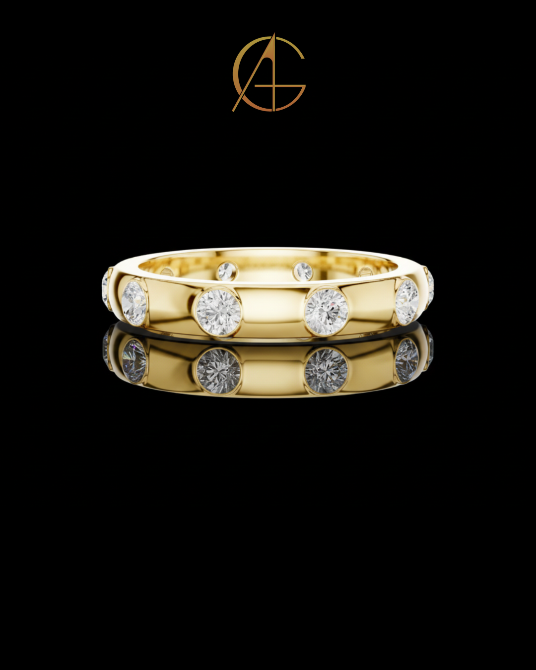 0.80 TCW Minimalist Gold Bezel Set Moissanite Round Cut Diamond Eternity Band For Gift