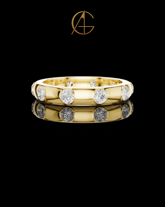 0.80 TCW Minimalist Gold Bezel Set Moissanite Round Cut Diamond Eternity Band For Gift
