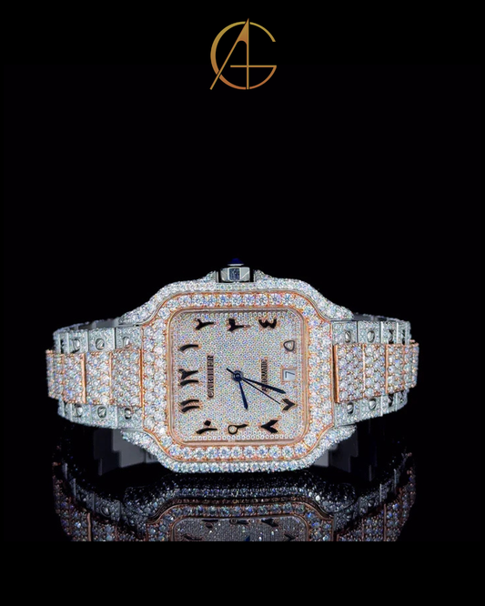 Cartier Rose White With Arabic Dial Moissanite Diamond Watch