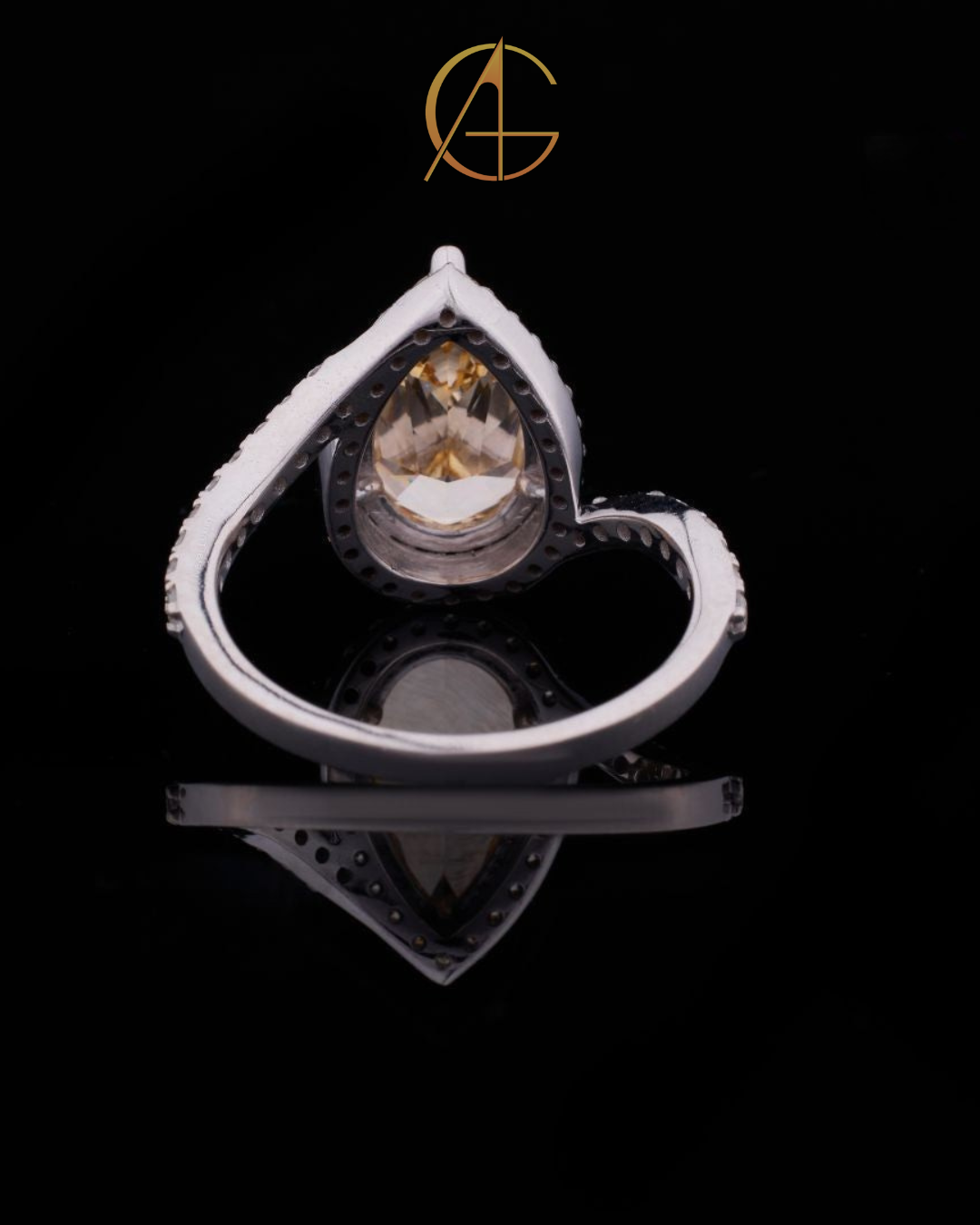 3.02 CT Luxurious Fancy Vivid Yellow Pear Cut Moissanite Diamond Ring in Silver By Auren Gems