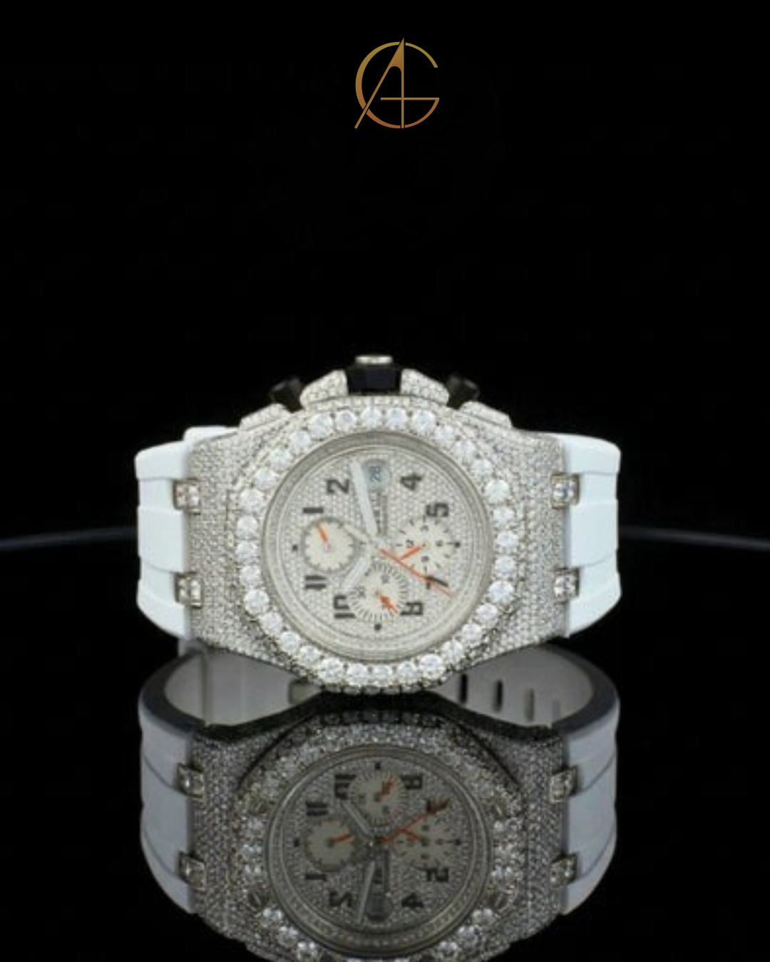 White Rubbur band With half Ice Out in Moissonite Diamond by Auren Gems