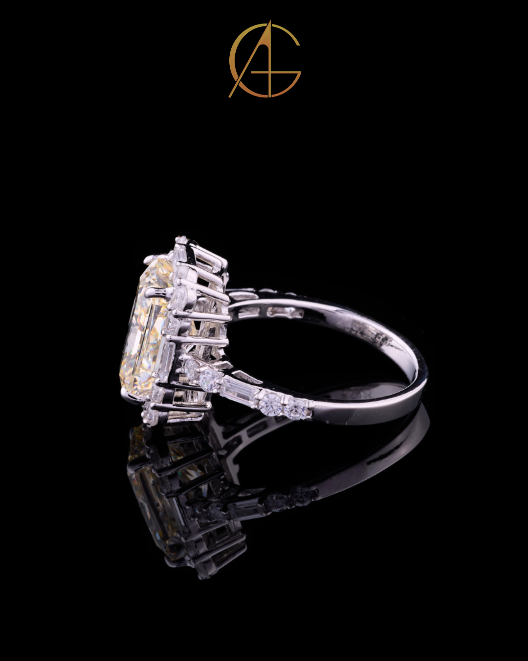 1.25 CT Imperial Sun Moissanite Radiant Cut Halo Diamond Ring with Baguette and Round Accents