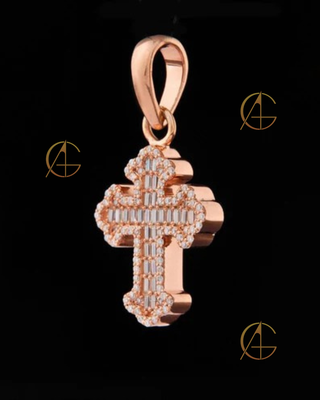 Rose Gold Cross Pendant VVS Moissanite Iced Out Jewelry Gift