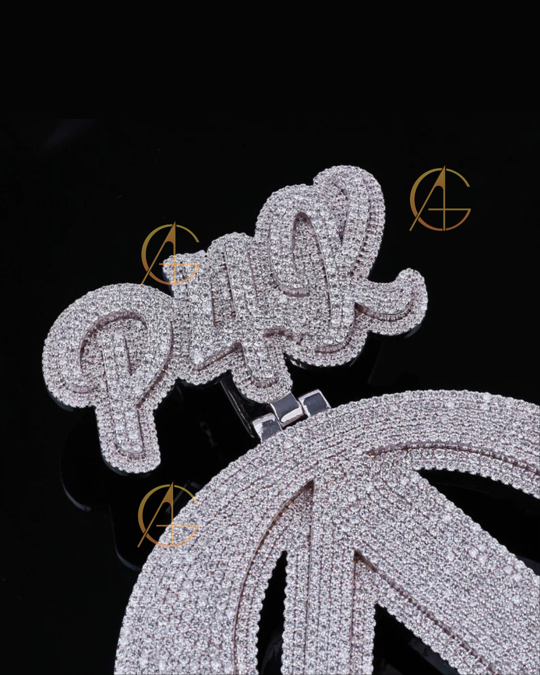 Luxury Custom Initial Moissanite Diamond Pendant with Crown High Shine Hip Hop Look By Auren