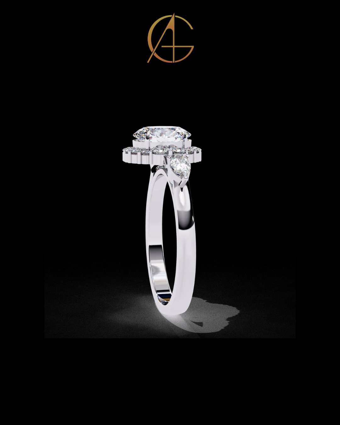 1.08 CT Graceful Oval Cut Moissanite Diamond Halo Engagement Ring with Side Pear Stones Anniversary Gift