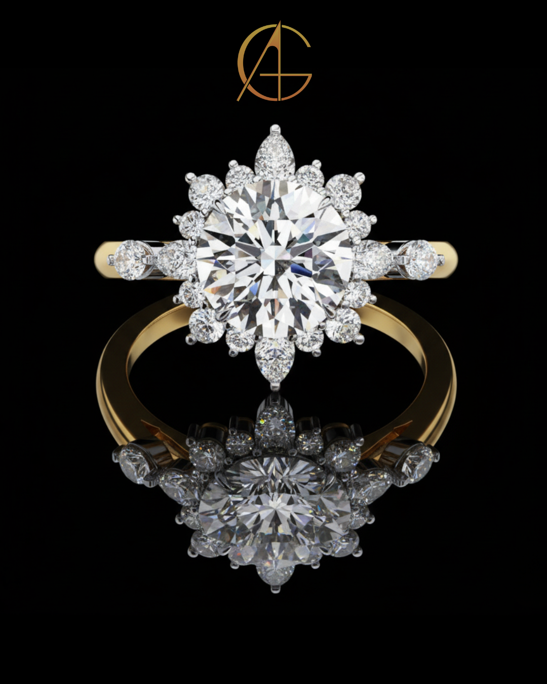 1.67 CT Moissanite Diamond Round Cut Sunburst Halo Ring with Center Luxury Bridal Jewelry