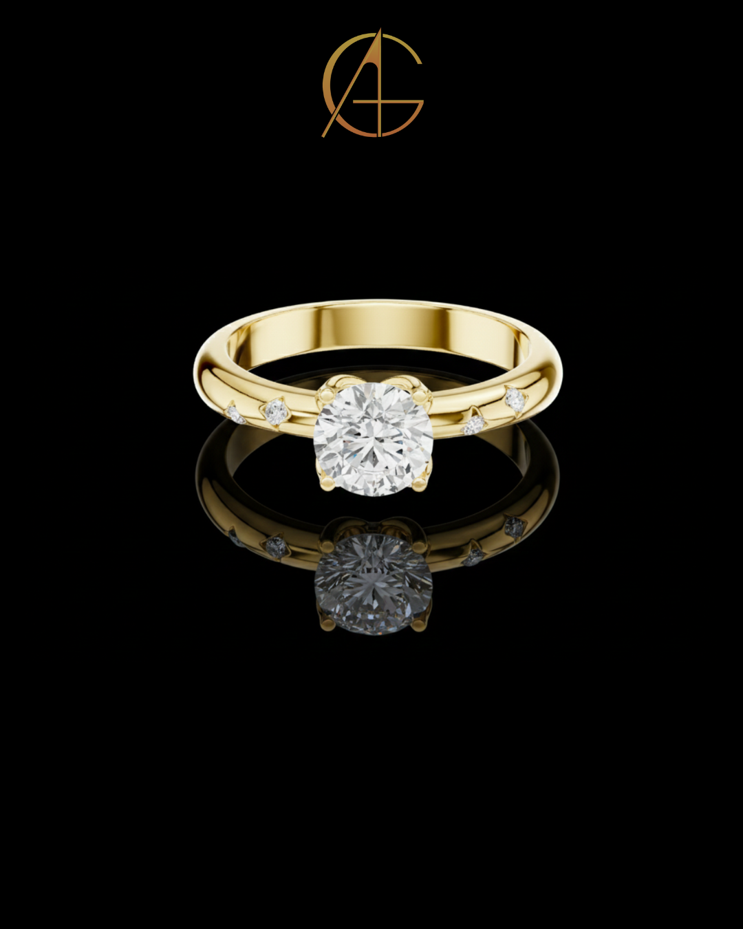 0.89 TCW Modern Round Cut Moissanite Solitaire Diamond Ring with Accent Stones