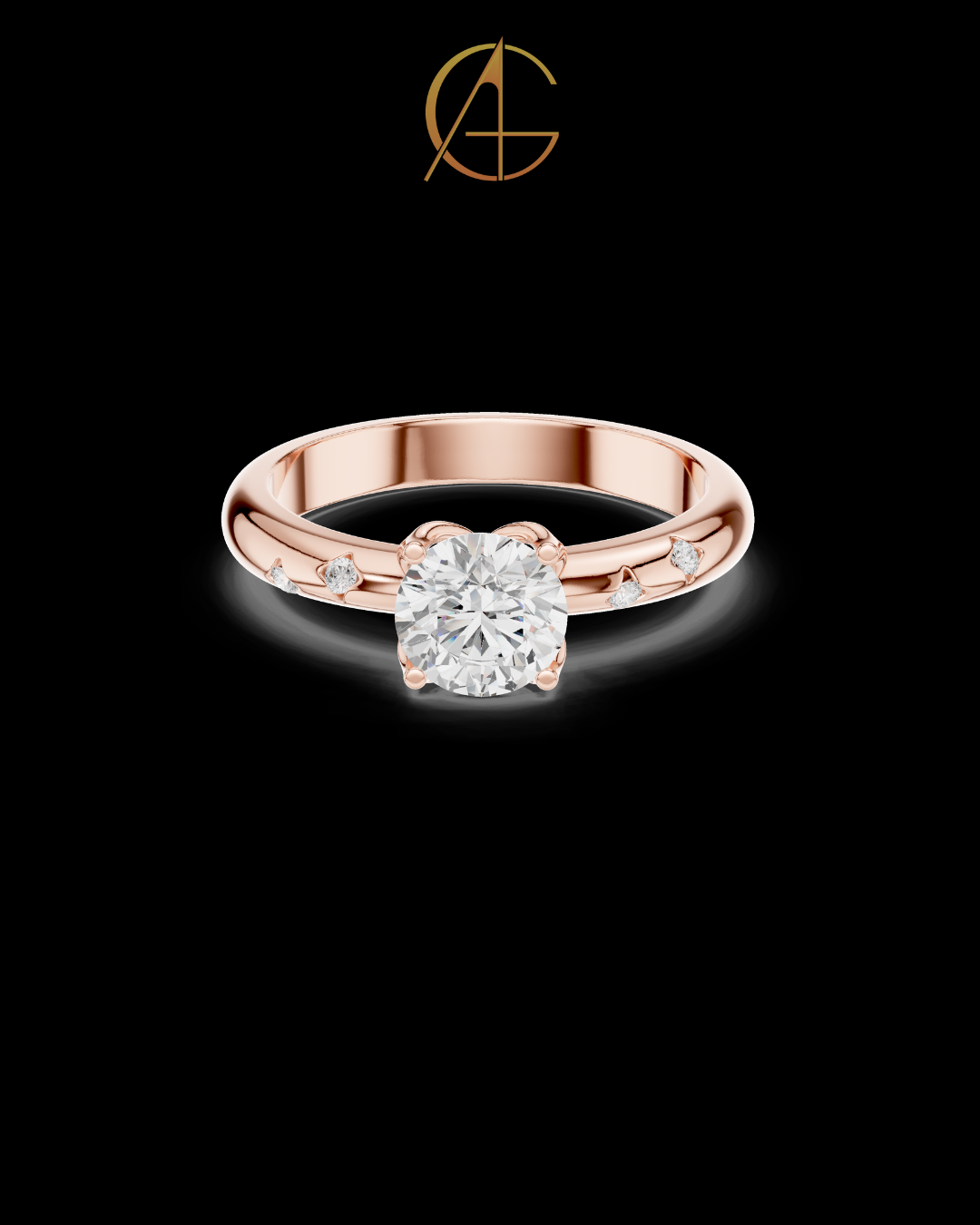 0.89 TCW Modern Round Cut Moissanite Solitaire Diamond Ring with Accent Stones