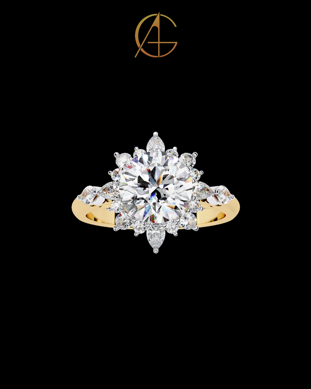 1.67 CT Moissanite Diamond Round Cut Sunburst Halo Ring with Center Luxury Bridal Jewelry