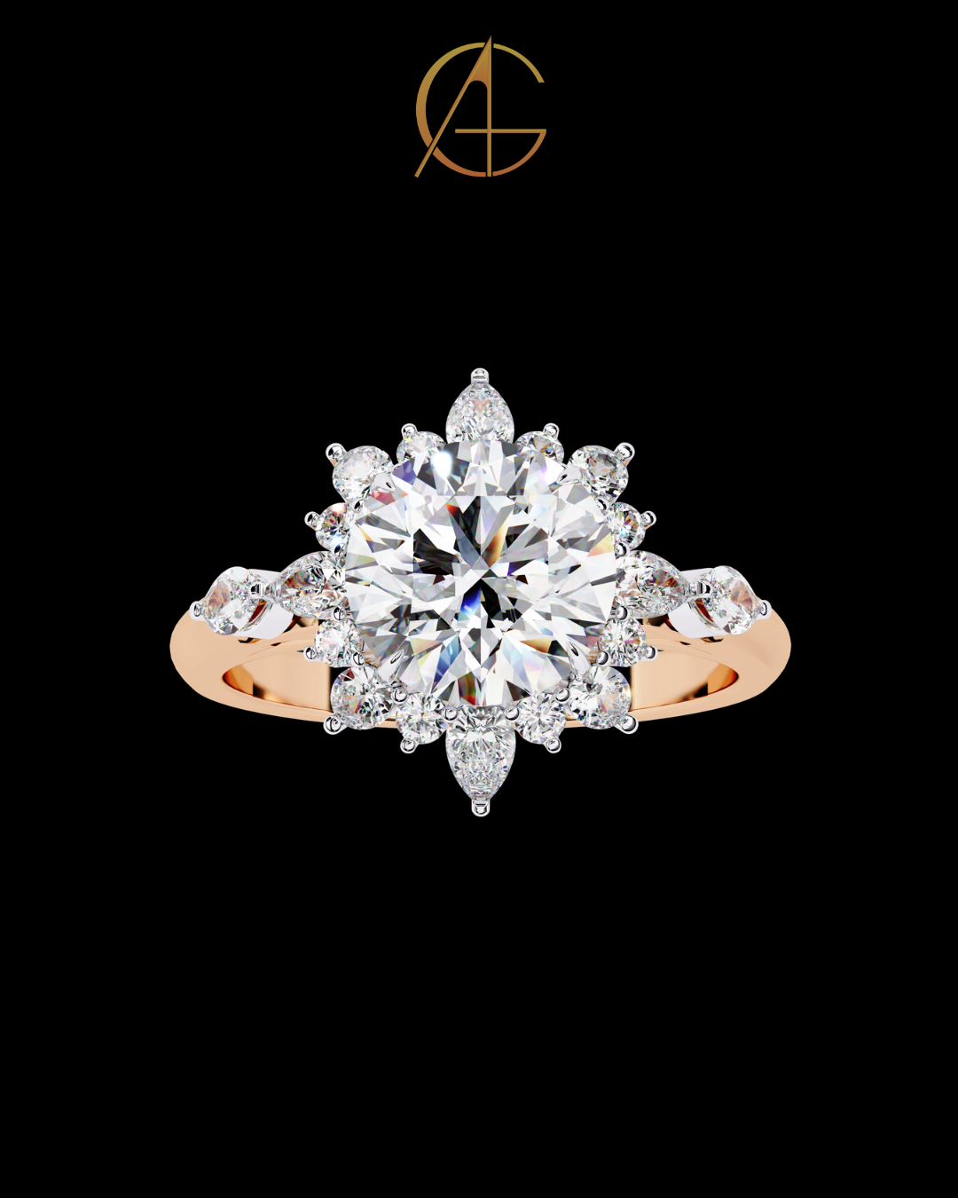 1.67 CT Moissanite Diamond Round Cut Sunburst Halo Ring with Center Luxury Bridal Jewelry